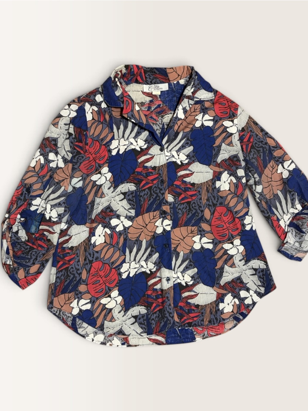 VINTAGE C. Mon Tropical Botanical Blouse Size 16 Made in USA